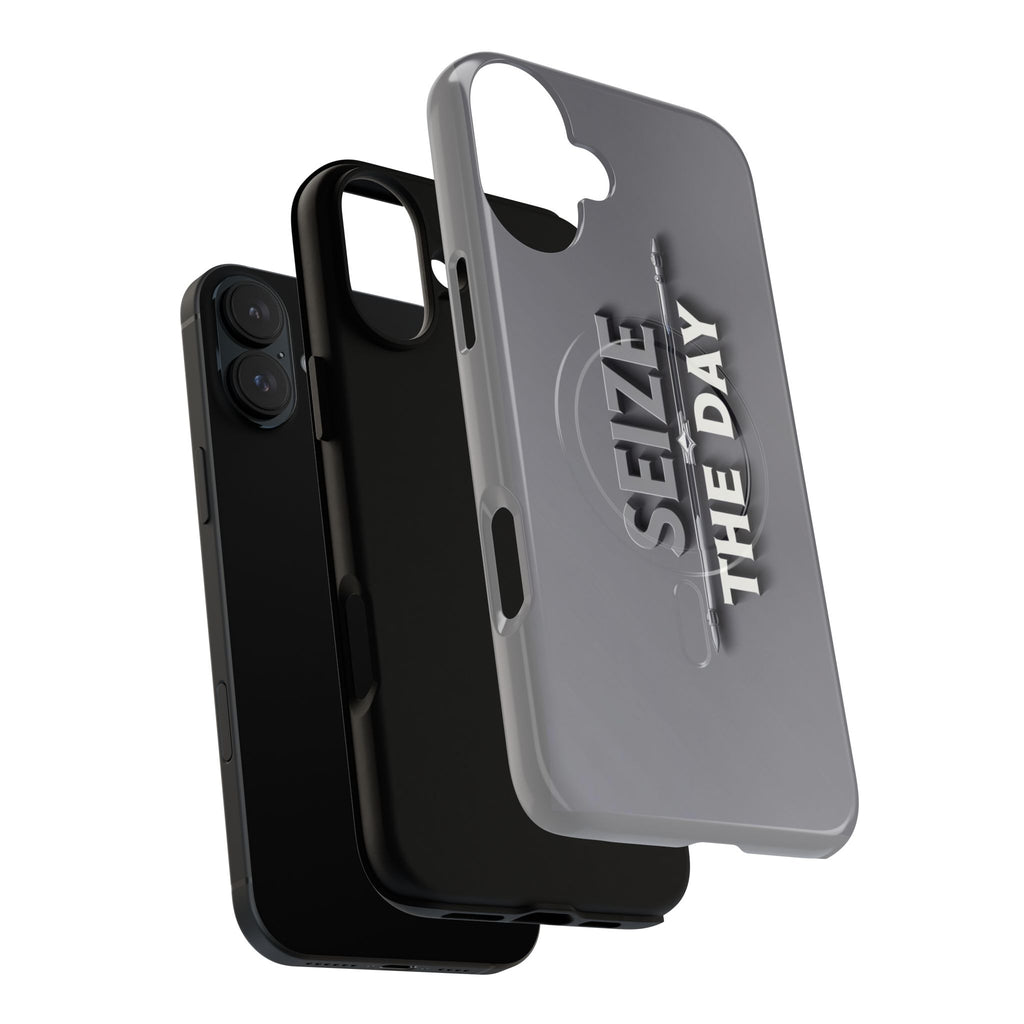 Tough Magnetic Phone Case, Seize the Day, Inspirational Gift, Smartphone Protection, Modern Design, Unique Accessory