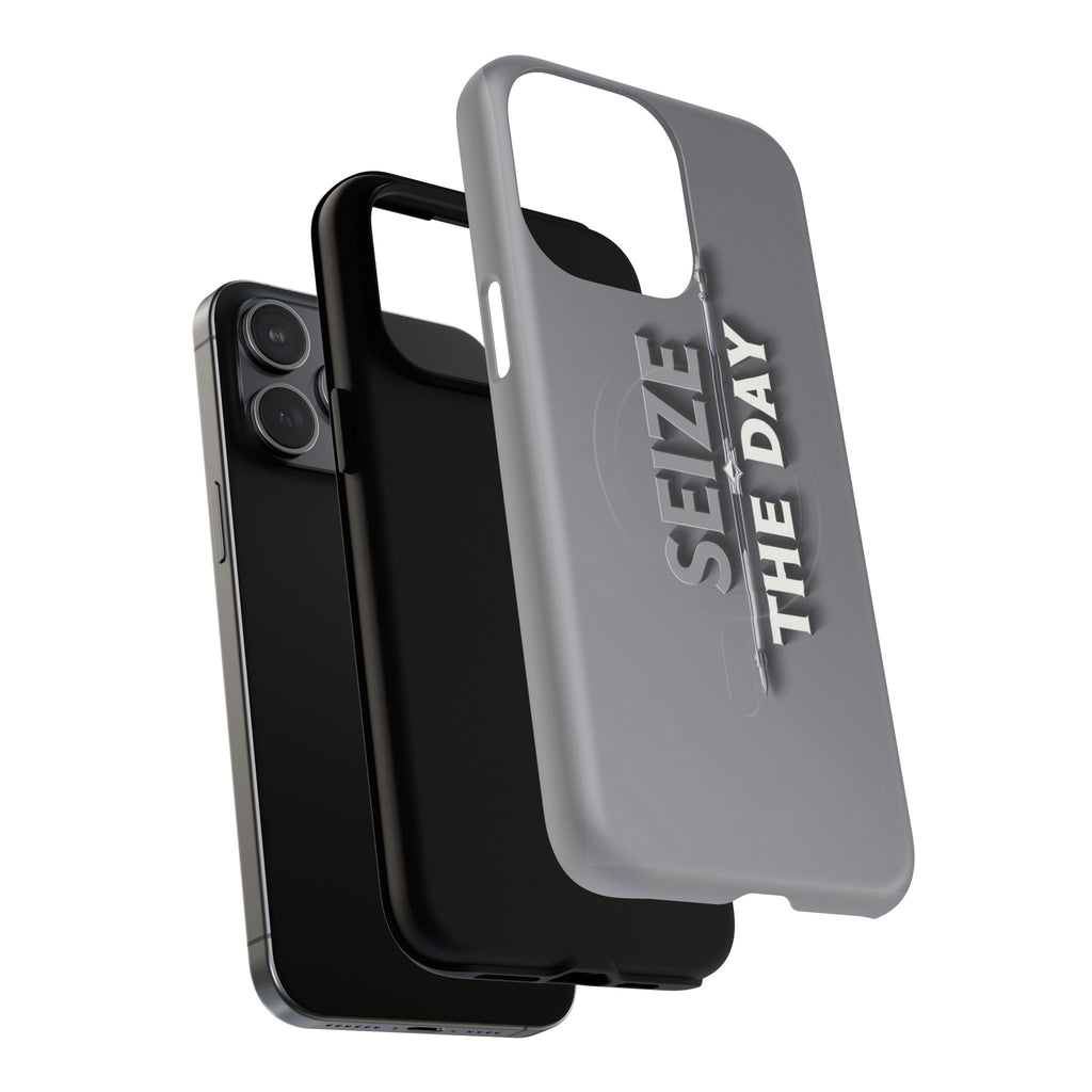 Tough Magnetic Phone Case, Seize the Day, Inspirational Gift, Smartphone Protection, Modern Design, Unique Accessory