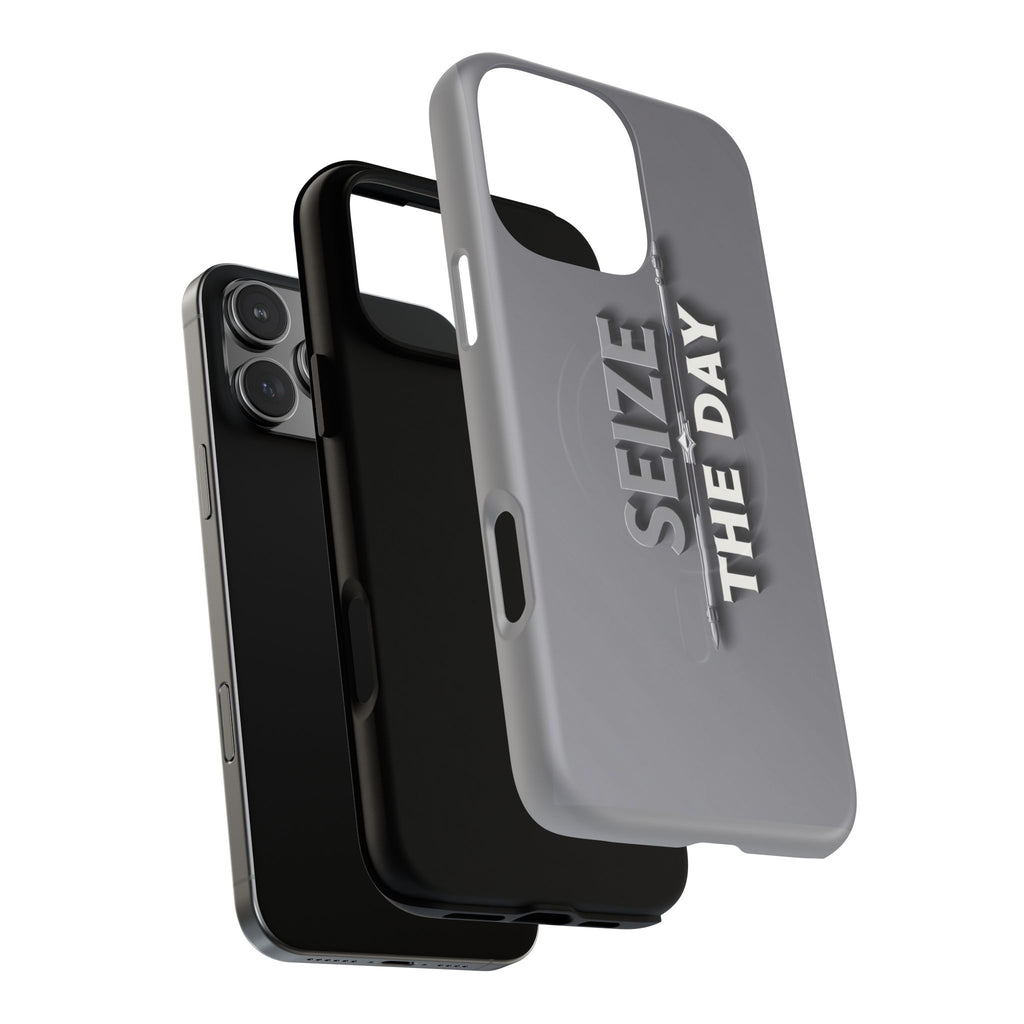 Tough Magnetic Phone Case, Seize the Day, Inspirational Gift, Smartphone Protection, Modern Design, Unique Accessory