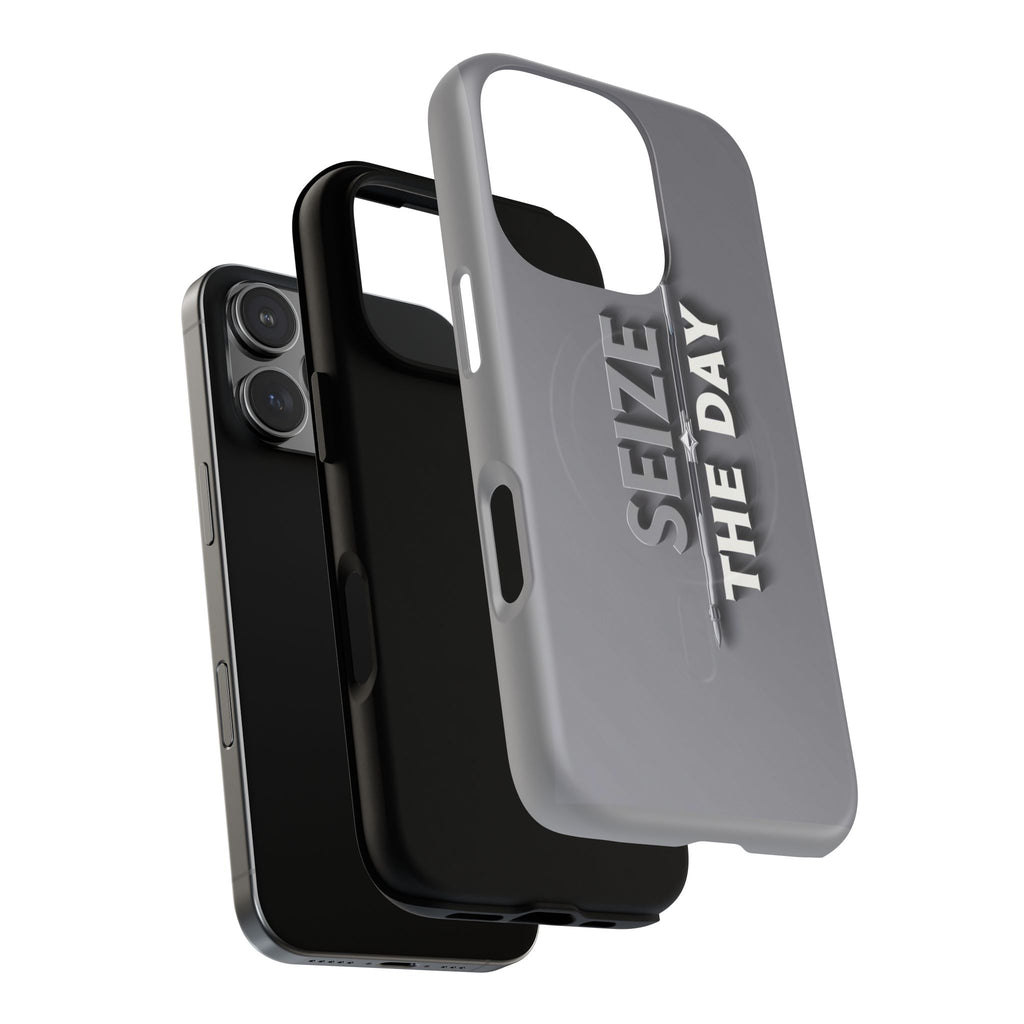 Tough Magnetic Phone Case, Seize the Day, Inspirational Gift, Smartphone Protection, Modern Design, Unique Accessory